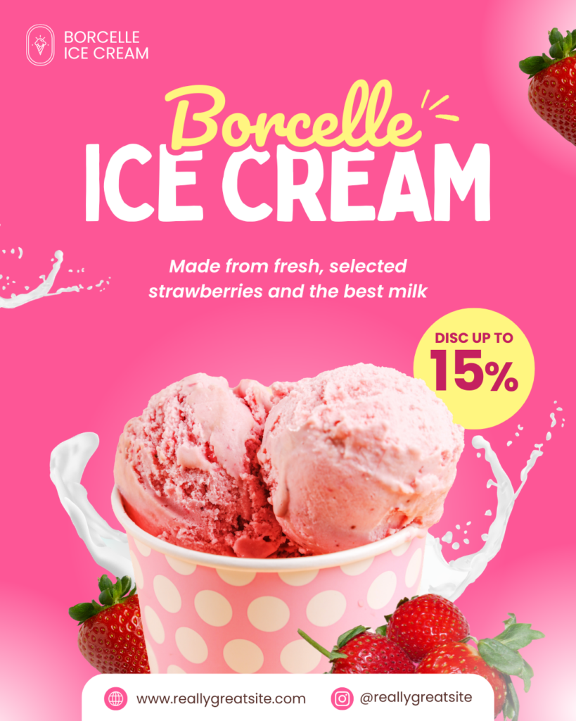 pink and yellow playful ice cream promotion instagram post